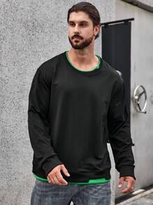 Manfinity Homme Men Plus Contrast Trim Thermal Lined Sweatshirt - Black - View 4