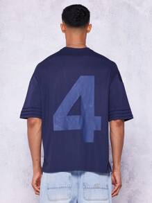 SUMWON 带数字图案印花的超大号曲棍球 T 恤 - 藏蓝色 - 查看 1