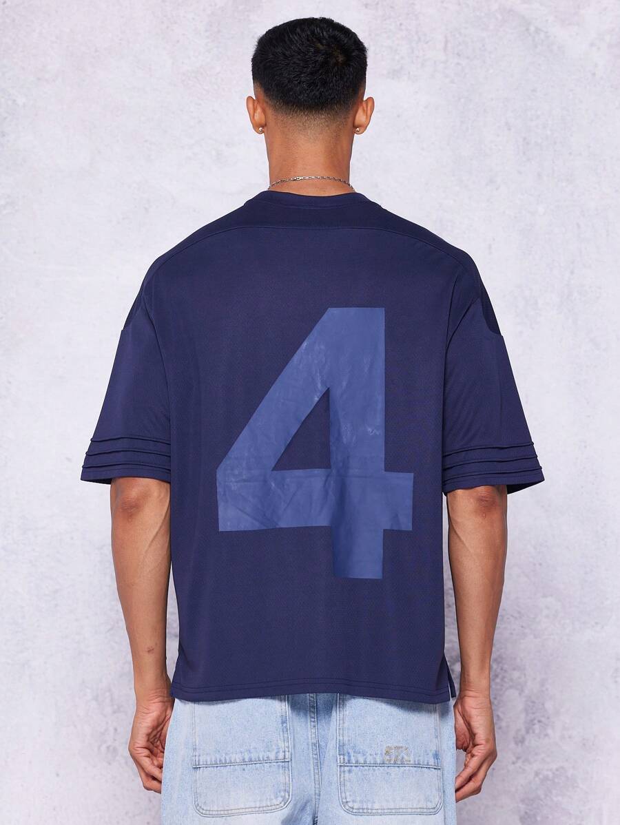 SUMWON 带数字图案印花的超大号曲棍球 T 恤 - 藏蓝色 - 查看 1