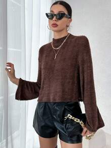 SHEIN Essnce Mock Neck Trumpet Sleeve Tee