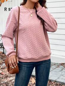 SHEIN LUNE Solid Drop Shoulder Sweatshirt - Pink - View 3