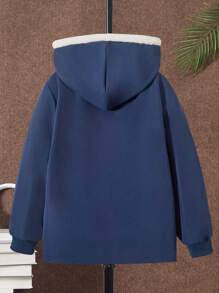 SHEIN Tween Boy 1pc Thermal Lined Hooded Coat - Navy Blue - View 2