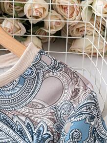 EMERY ROSE Hơn In hoa Paisley Viền tương phản Áo nỉ - Màu xanh nhạt - Xem 5