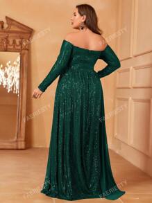 Faeriesty Plus Off Shoulder Ruched Front Draped Side Sequin Dress