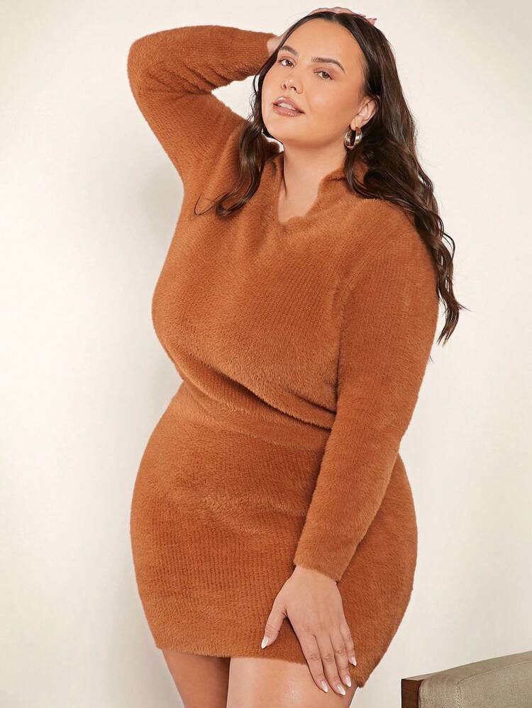 Plus Solid Sweater & Knit Skirt