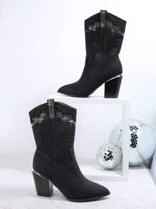 SHUZIA 極簡風格粗跟靴 - 黑色 - 查看 2