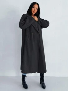 EURMUSE Lapel Neck Double Breasted Drop Shoulder Overcoat - Dark Grey - View 3