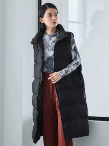 FRIFUL 1 pieza Chaleco acolchado con cremallera de unicolor para invierno - Negro - Ver 5