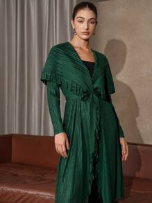 SHEIN Clasi Solid Fringe Trim Belted Coat Fall Cloth For Women - Green - View 6
