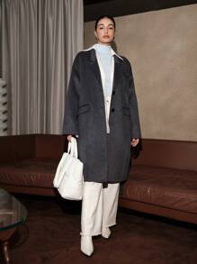 Anewsta Peak Collar Belted Overcoat - Light Grey - View 7