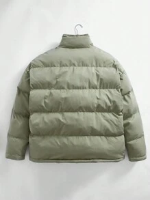 Manfinity VCAY 男士大码休闲纯色斜口袋夹棉大衣，适合秋冬 - 綠色 - 查看 2