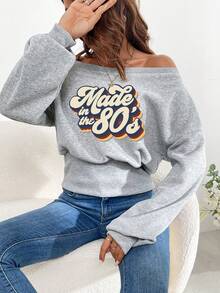 SHEIN EZwear Letter Graphic Drop Shoulder Sweatshirt - Grey - View 7