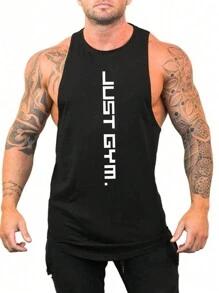 Manfinity Sport Corelite Boyfriend Style Men Letter Graphic Sports Tank Top  Workout Tops Workout Tops Gym Top Breathable - Black - View 3