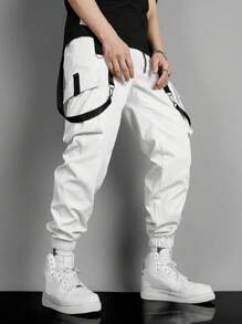 Manfinity LEGND Pantalones cargo para hombres con bolsillo con solapa y hebilla, de color blanco liso, para salir en otoño - Blanco - Ver 3