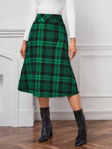 EMERY ROSE 寬腰帶格紋印花半身裙