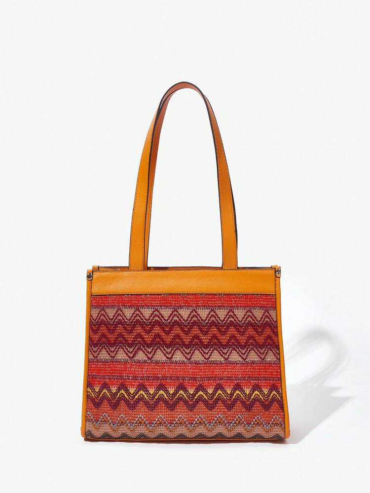 Geometric Pattern Casual Tote Bag simple fashionable Polyester Multicolor