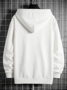 Manfinity Men Slogan Graphic Kangaroo Pocket Drawstring Hoodie - White - View 2
