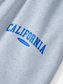 SHEIN EZwear 大碼字母圖案腰部抽繩衛褲 - 淺灰色 - 查看 5