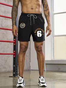 Manfinity Sport Corelite Quần short nam họa tiết chữ cái eo thể thao Quần short chạy bộ - màu đen - Xem 4