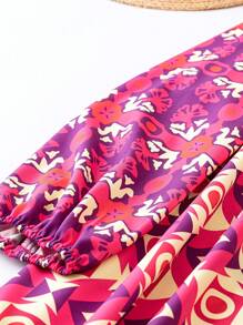 SHEIN Clasi 大碼滿版印花燈籠袖洋裝 - 玫紅色 - 查看 3