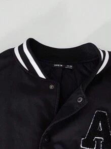 Manfinity VCAY Oversized Men Plus Size Letter Patched Striped Trim Drop Shoulder Two-Tone Varsity Jacket