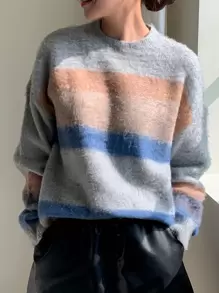 Dazy Star 撞色落肩蓬松针织毛衣，秋季女装