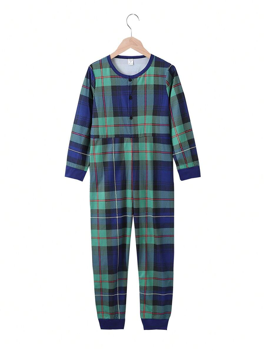 Tween Boys' Checked Home Clothes Pajama - Green - View 1