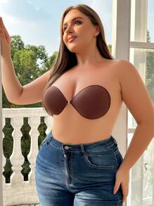 大碼素色自粘式胸衣 - 棕色 - 查看 3