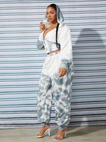 SHEIN X GiudiceGirls 大碼紮染衛褲 - 霧霾藍 - 查看 7