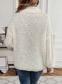 SHEIN LUNE Áo len chui đầu cổ đổ vai dáng suông, thích hợp cho mùa thu đông. - trắng - Xem 2