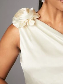 SHEIN BAE 單肩3D花闊腿連體褲 - 黑色 - 查看 7