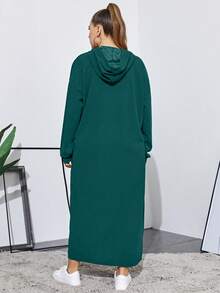 Mulvari Hơn Đồ họa Khẩu hiệu Thả vai Dây rút Đầm có mũ - Màu xanh ngọc - Xem 2