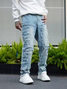 Manfinity Nam Rách Frayed Quần legging thẳng - Màu xanh lam - Xem 6