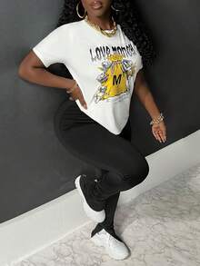 Slaydiva 天使錢袋印花t恤兩件套裝 - 黑與白 - 查看 6