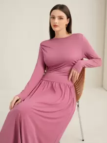 Seusyu Solid A-line Dress - Dusty Pink - View 4