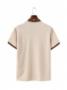 Manfinity Homme Men Patched Detail Contrast Trim Polo Shirt Button Up Collar Color Block Casual Polo Shirt For Husband - Beige - View 2