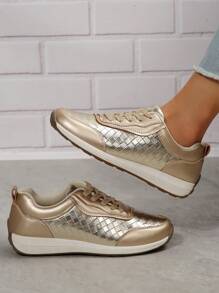 Fall/Winter Women's Fashionable And Versatile Lace-Up Lightweight Sports Shoes,Sneakers For Women - Gold - View 1