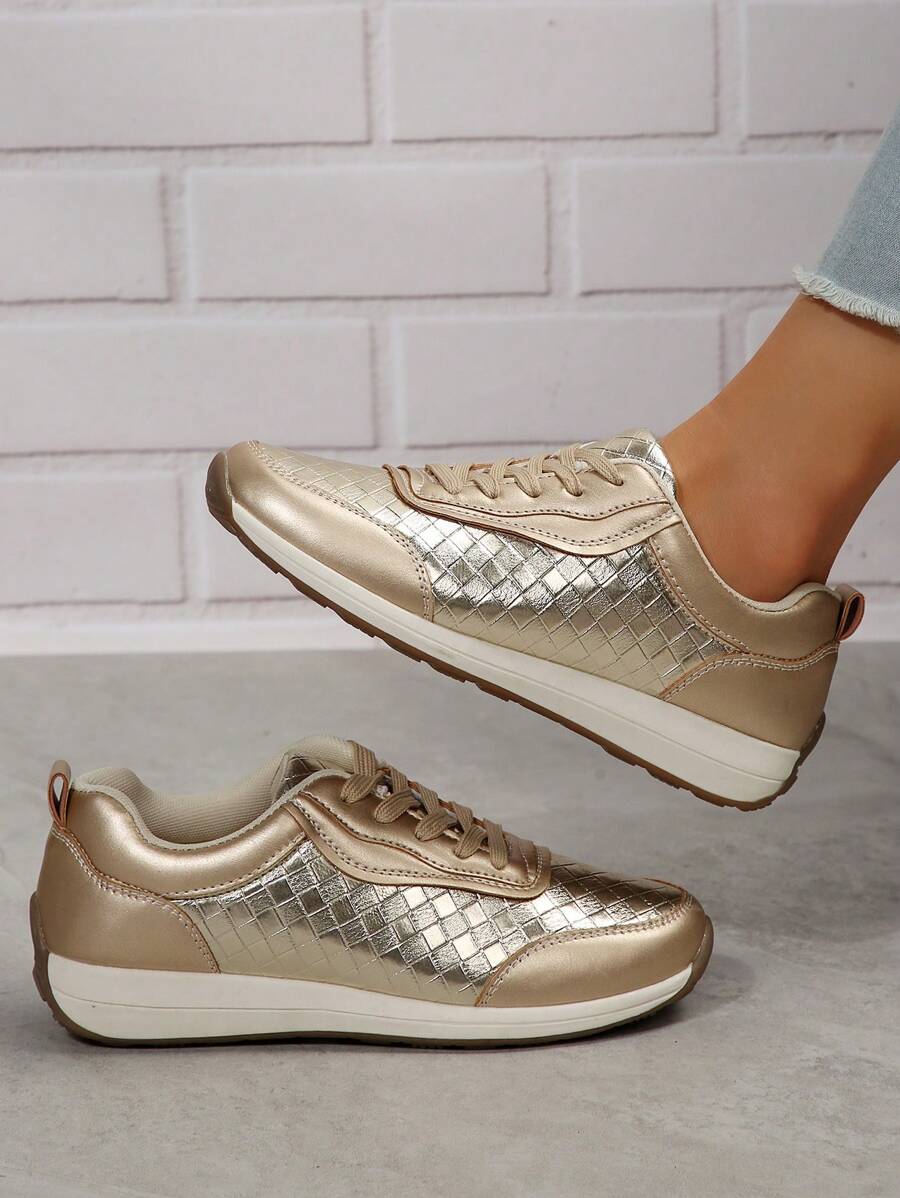 Fall/Winter Women's Fashionable And Versatile Lace-Up Lightweight Sports Shoes,Sneakers For Women - Gold - View 1