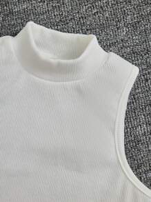 SHEIN Leap Crew Bộ 3 chiếc/Bộ áo nỉ chui đầu in chữ màu trơn cho bé gái tuổi mới lớn + áo ba lỗ dệt kim màu trơn + quần ống rộng dệt kim dày dặn - Hồng - Xem 3