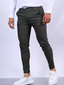 Calvornis Hombres Pantalones de traje unicolor con bolsillo oblicuo - Gris - Ver 1