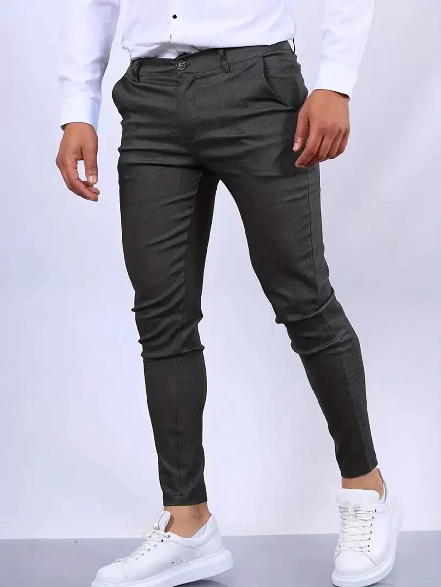 Calvornis Hombres Pantalones de traje unicolor con bolsillo oblicuo - Gris - Ver 1