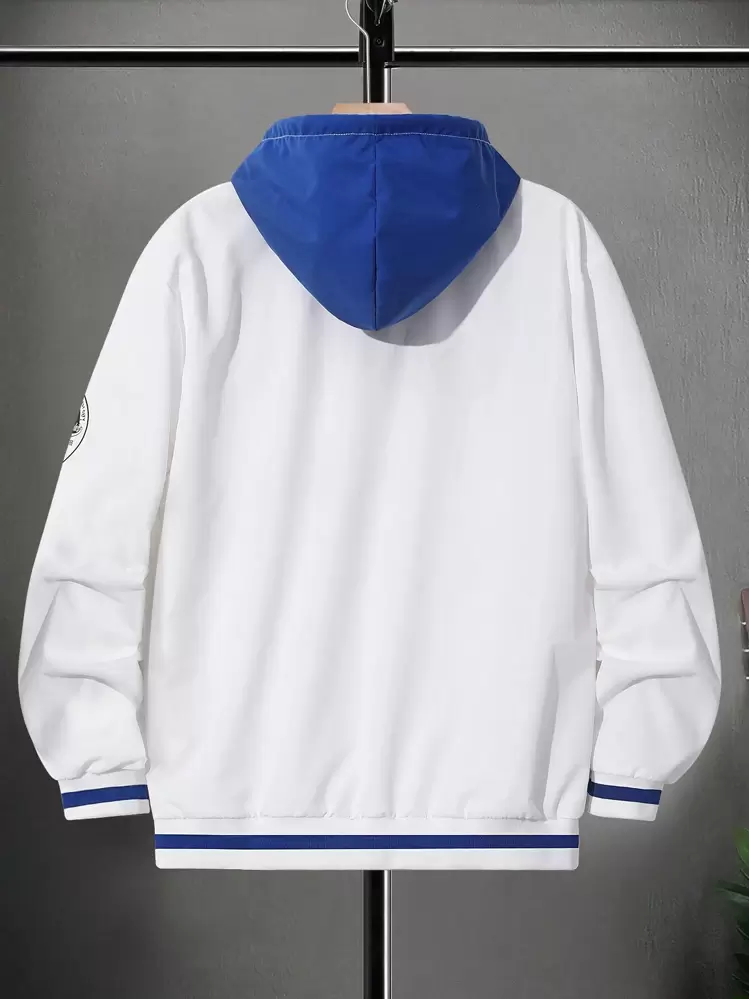 Manfinity Chaqueta Con Capucha Para Hombre De Ajuste Holgado Con Estampado De Letras De Moda - Blanco - Ver 2