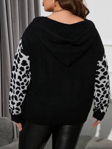 Calvaya Plus Contrast Leopard Pattern Drop Shoulder Sweater - Multicolor - View 2
