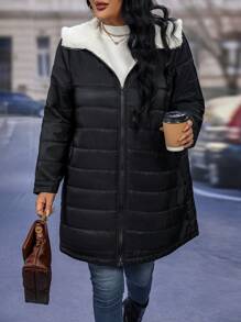 EMERY ROSE Plus Size Winter Clothes Casual Hooded Thermal Padded Padded Coat - Black - View 5