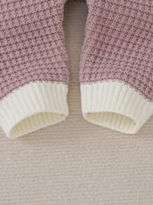 Baby Girl Waffle Knit Raglan Sleeve Hooded Jumpsuit - Pink - View 4