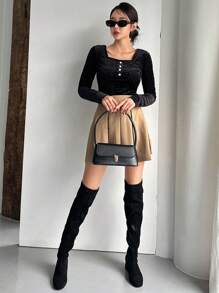 SHEINNeu Body de cuello cuadrado con diseño de botón