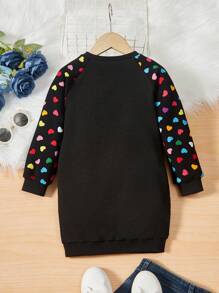 SHEIN Young Girl Heart Print Raglan Sleeve Sweatshirt Dress