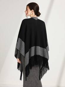 Mulvari 双色流苏饰边蝙蝠袖开衫 - 黑色 - 查看 2