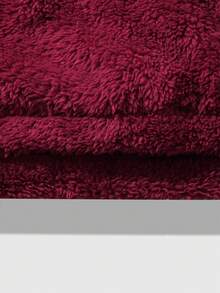 男士字母刺繡袋鼠口袋絨毛連帽家居服上裝 - 酒紅色 - 查看 5