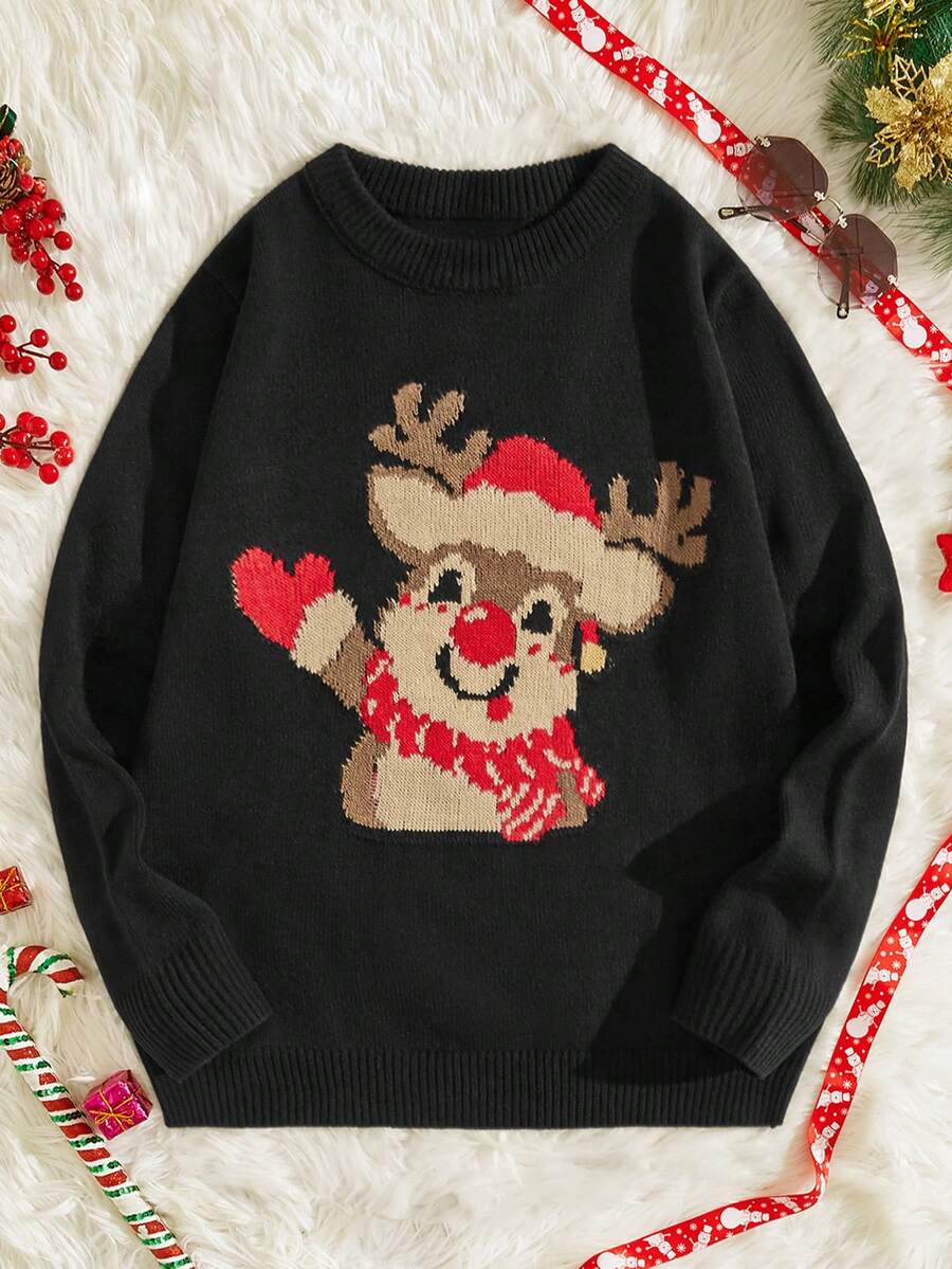 Manfinity RebelGame Men Christmas Elk Pattern Sweater - Black - View 1